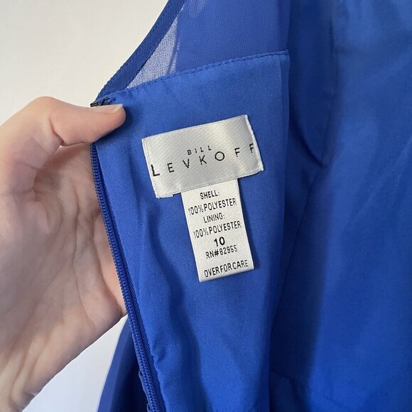Bill Levkoff size 10 Elegant Blue Sleeveless Chiffon Dress With Ruched Bodice - Picture 9 of 10